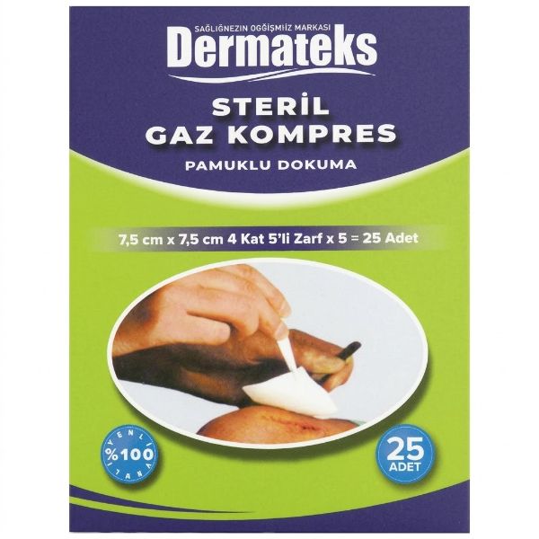 Dermateks Steril 4 Kat Gaz Kompres 5'li Zarf 7,5x7,5 cm - 25 Adet